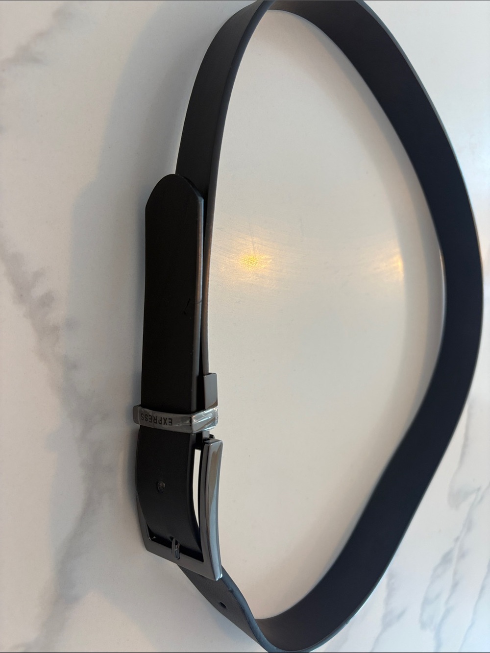 Men's Black Leather-Look Ratchet Belt with Silver Buckle 35” NEW. Never used